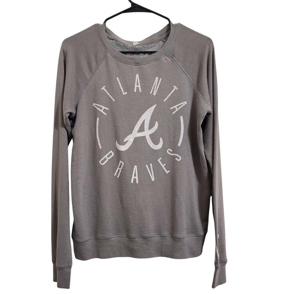 Rare PINK Victoria's Secret Atlanta Braves Lace Back Sweatshirt Grey XS ADSL - Picture 2 of 11